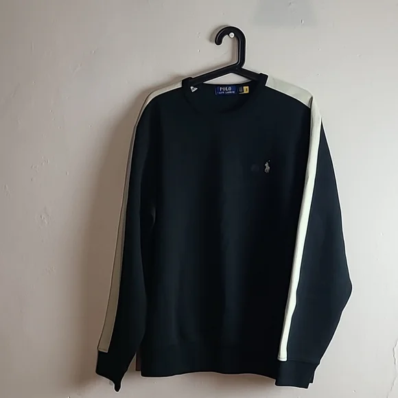 New Black Long Sleeves Polo Crew Neck Sweatshirt size Large